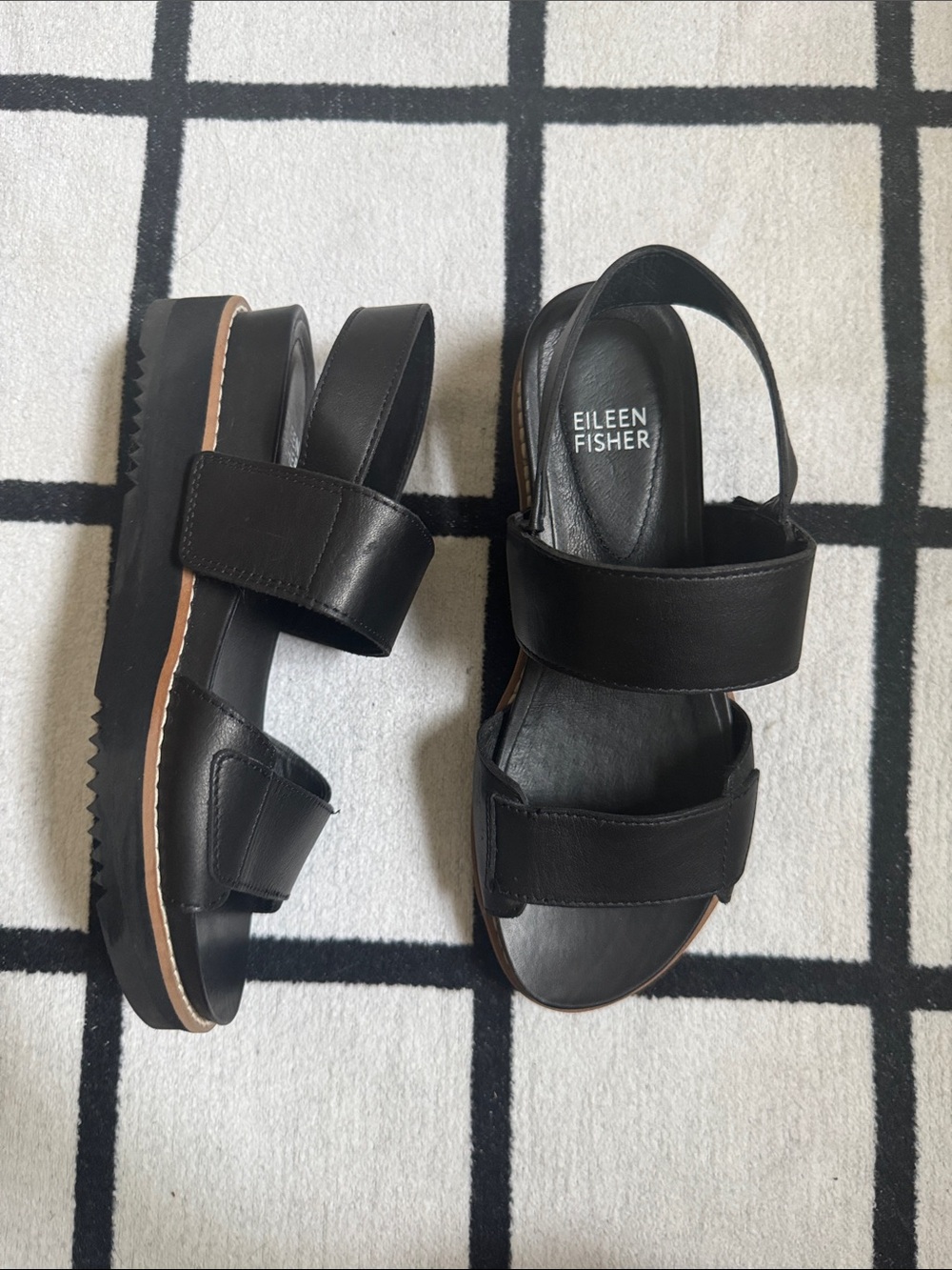 Eileen Fisher Black Leather Slingback Platform Sandals